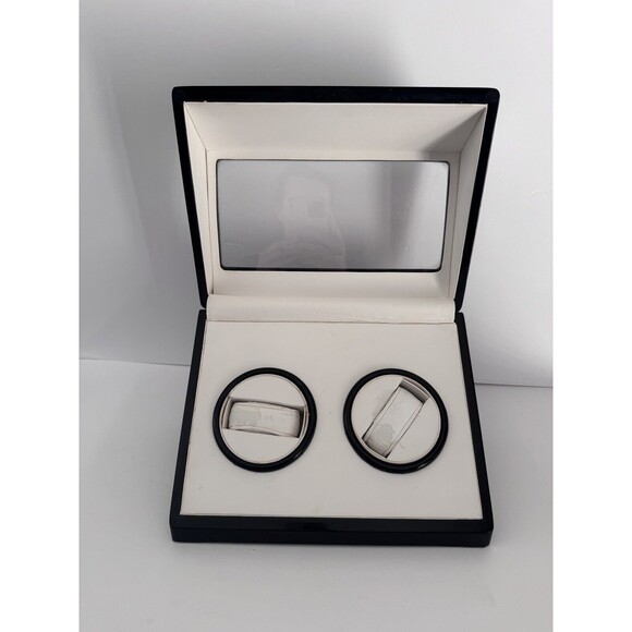 Double Automatic 2 Watch Winder Rotating Display Box Black Case & Cord WORKS - Picture 2 of 14